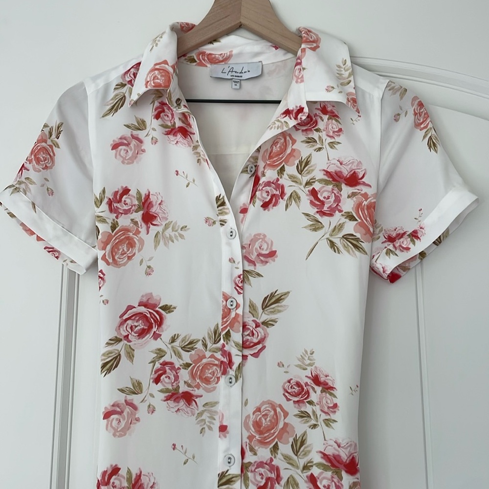 Rose printed shirt dress